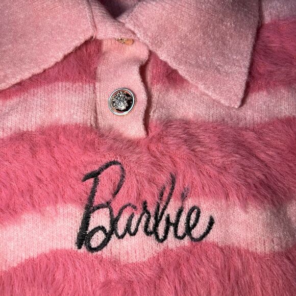 Barbie Pink Collar Crop Top preppy coquette soft fur chic stretch sweatshirt #50 - Picture 3 of 10